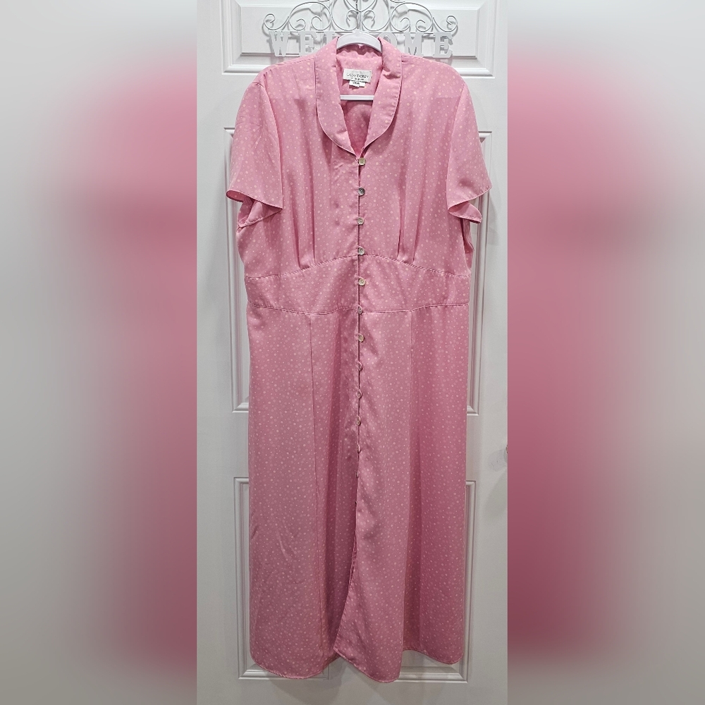 Casual Pink Buttoned Midi Dress with Notched Collar